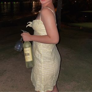 Faithfull the brand yellow gingham button down tie front dress size 6